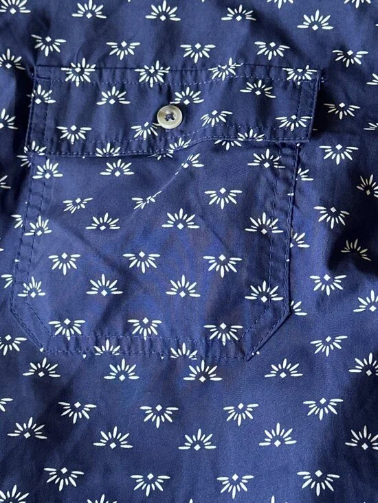 Eddie Bauer Mens XXL Navy Button-Up Shirt With White Geometric Print Pattern Sho - Picture 6 of 7